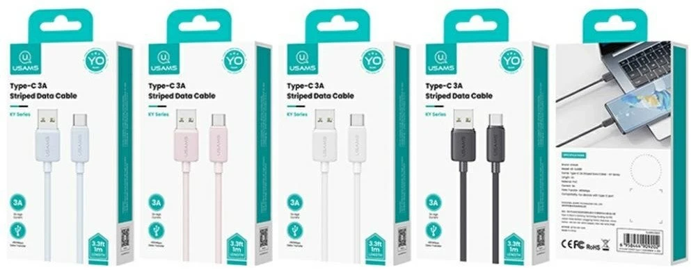 Kabelis USAMS KY Series US-SJ693 3A USB-C į USB-A 2m baltos spalvos