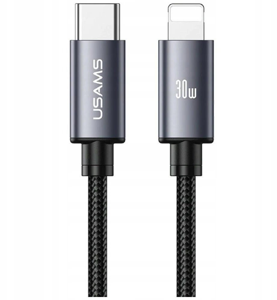 Kabelis USAMS U91 30W USB-C į Lightning 1m tamsiai pilkas