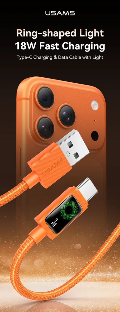 Kabelis USAMS U92 18W USB-C į USB-A 1.2m oranžinės spalvos
