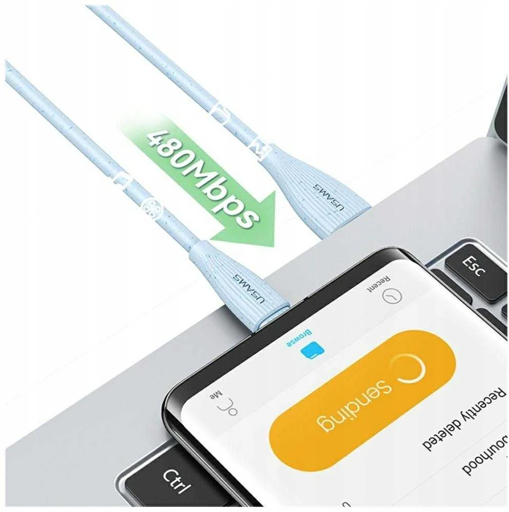 Kabelis USAMS Žalias Series SJ714 18W 3A USB-A to USB-C 1m rožinės spalvos