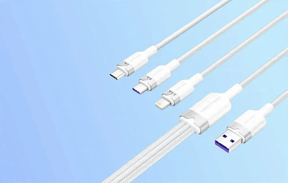 USB 2.0 A iki 3-in-1 6A laidas Vention CTRWG 1.5M (baltas)