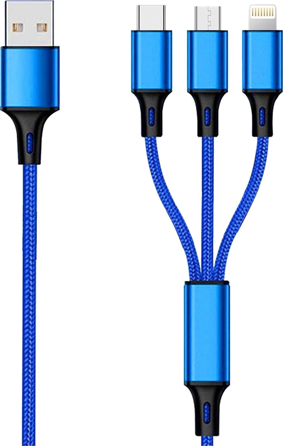 USB kabelis 2GO USB-A - USB-C + microUSB + Žaibas 1,5 m mėlyna (797151)