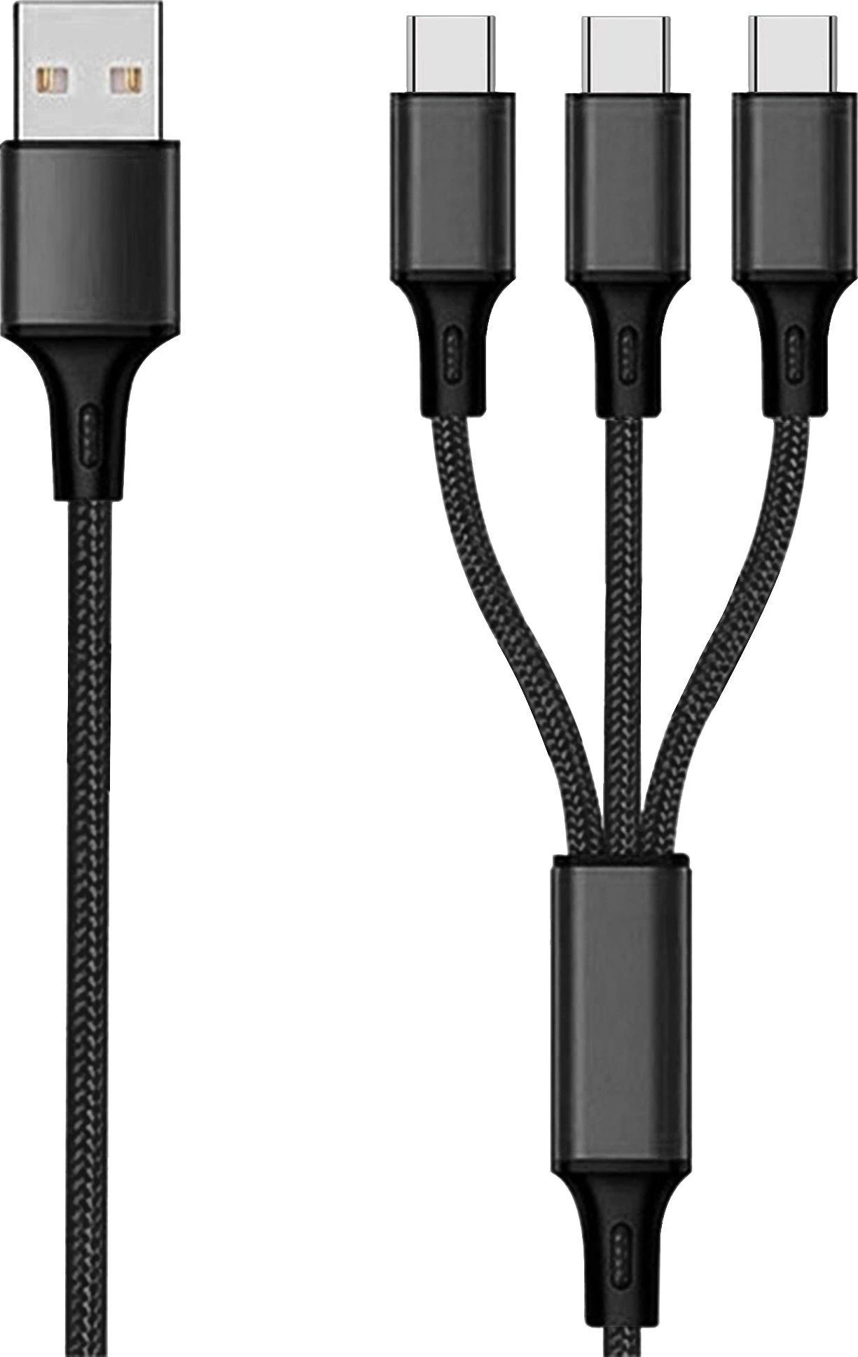 Kabelis USB 2GO USB-A - 3x USB-C 1.5 m Juodas (797156)