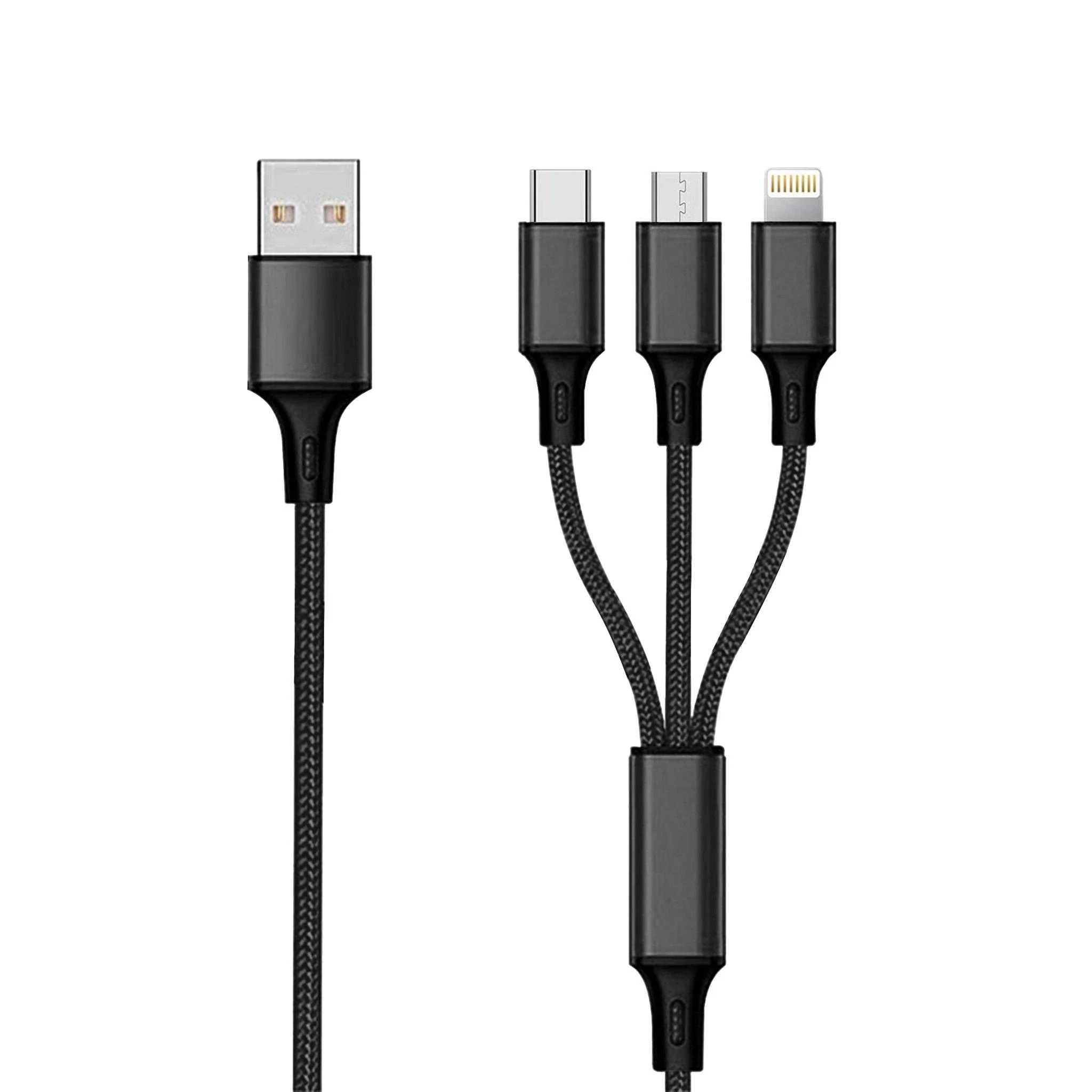 USB kabelis 2GO USB-A - USB-C + microUSB + Žaibas 1,5 m Juodas (797153)