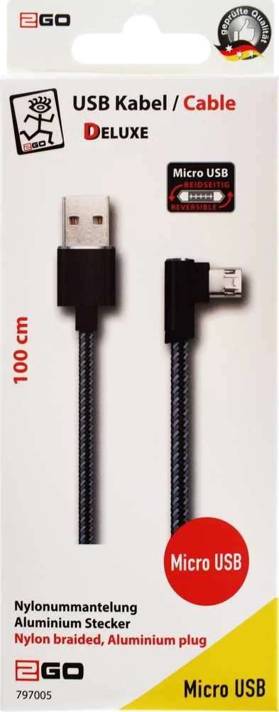 Kabelis USB 2GO USB-B - micro-B 1 m Juodas (797005)