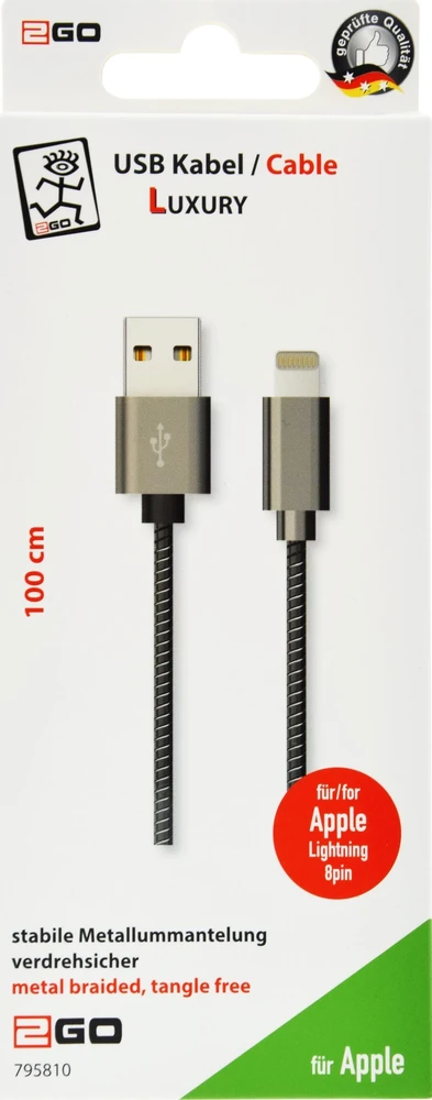 Kabelis USB 2GO Lightning - USB-B 1 m Pilka (795810)
