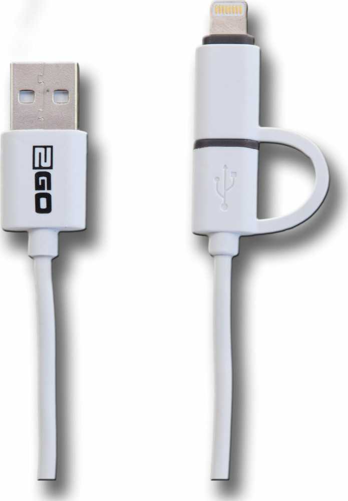 Kabelis USB 2GO USB-A - microUSB + Lightning 1 m Baltas (795637)