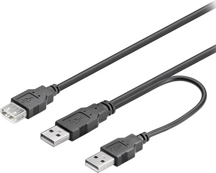 Goobay USB maitinimo kabelis DELTACO Y 2xType A ha, 1xType A female, 0.3m, juodas / USB2-16