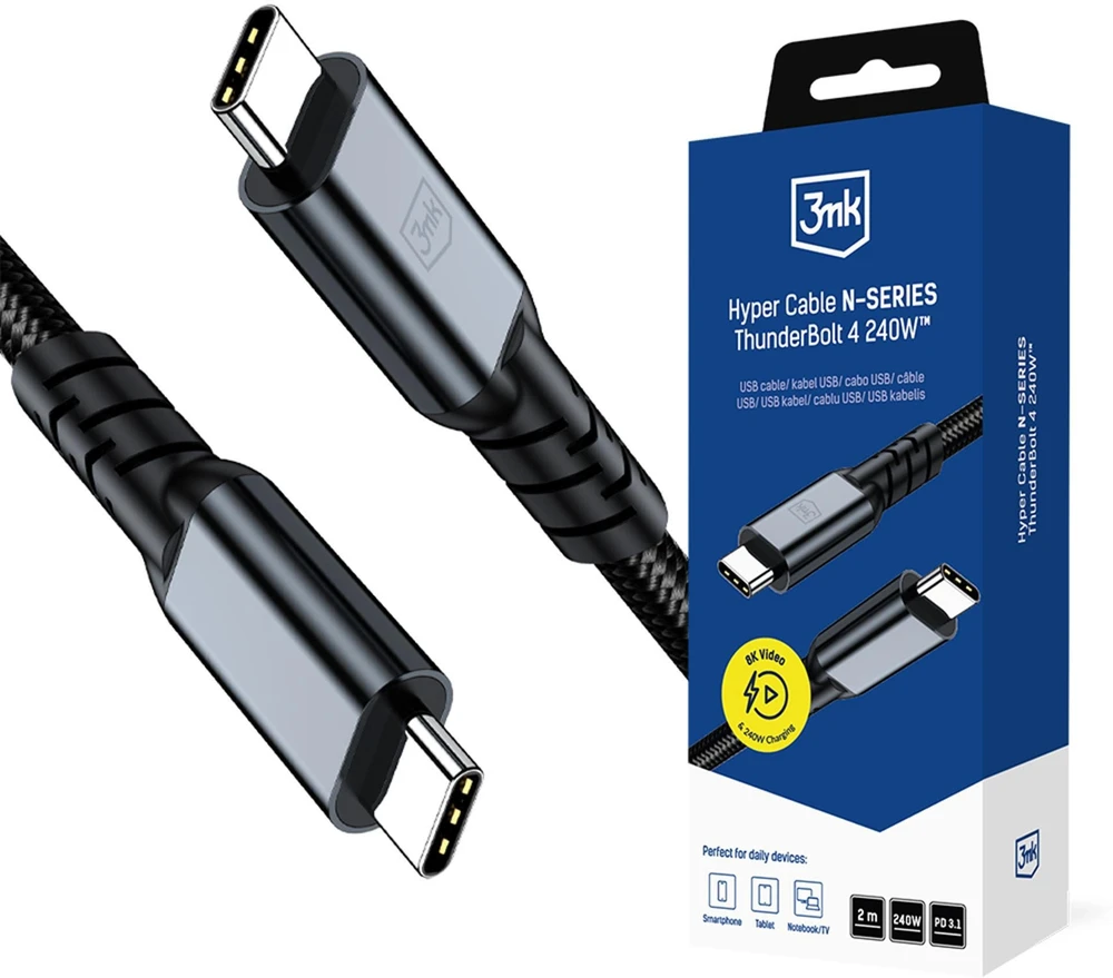 3Mk apsaugos priedai - 3mk Hyper Cable N-SERIES Thunderbolt 4 2m 48V/5A 40Gb/s 240W 8K60Hz Juodas