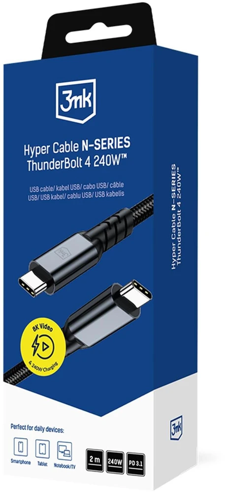 3Mk apsaugos priedai - 3mk Hyper Cable N-SERIES Thunderbolt 4 2m 48V/5A 40Gb/s 240W 8K60Hz Juodas