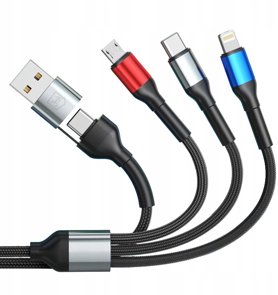 3Mk apsaugos priedai - 3mk Hyper Cable N-SERIES 6 in 1 C/A į C/Lightning/Micro 1.2m QC 3.0 9V/2A 18W Juodas