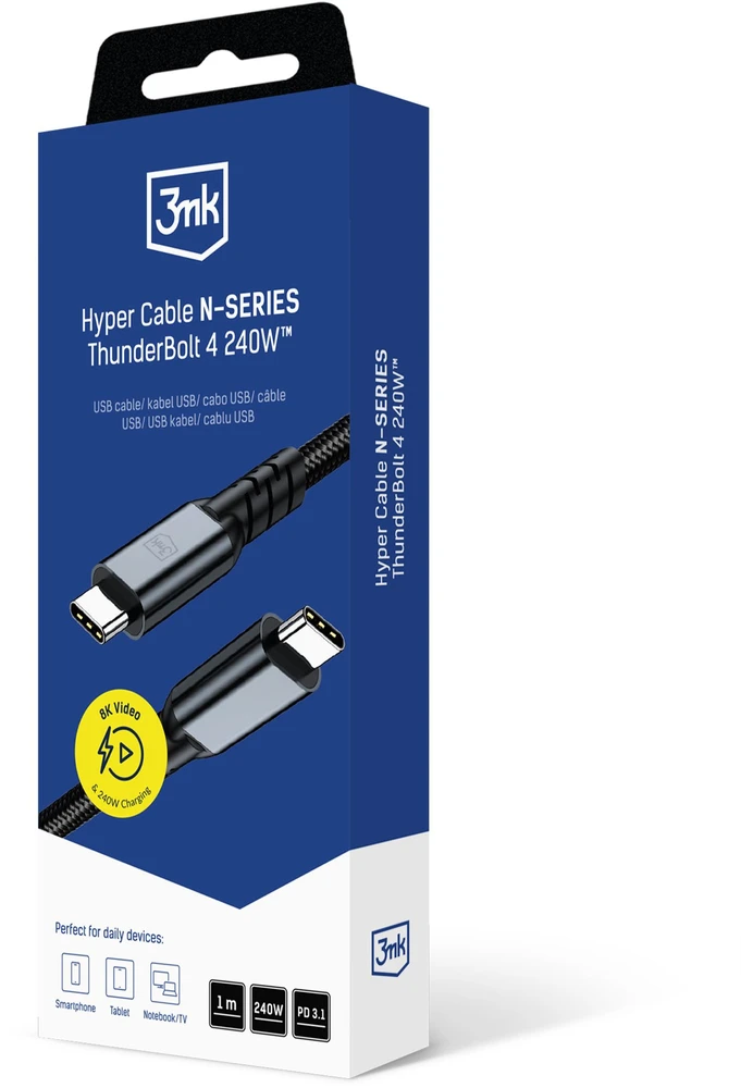 3Mk apsaugos priedai - 3mk Hyper Cable N-SERIES Thunderbolt 4 1m 48V/5A 40Gb/s 240W 8K60Hz Juodas