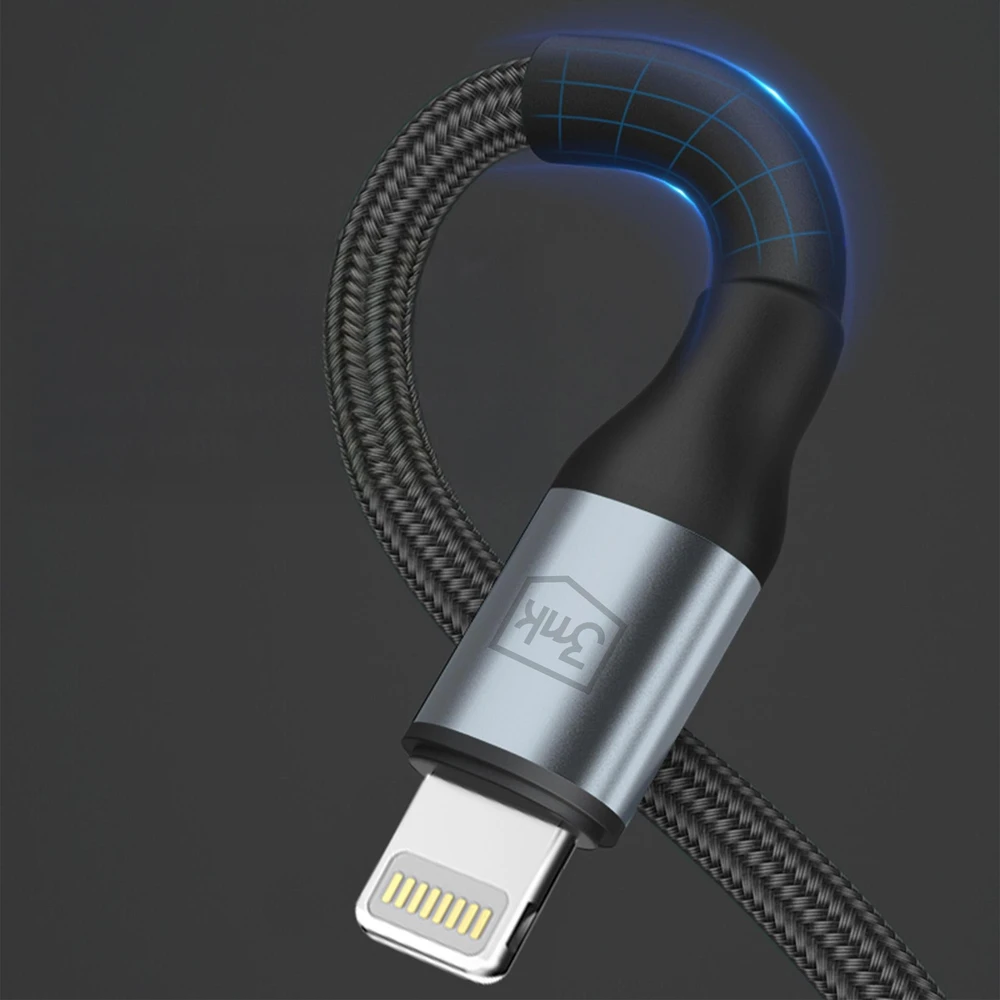 3Mk apsauga 3mk Hyper kabelis 3mk Hyper kabelis N serijos USB-A / Lightning 1m 5V/2.4A 12W / juodas