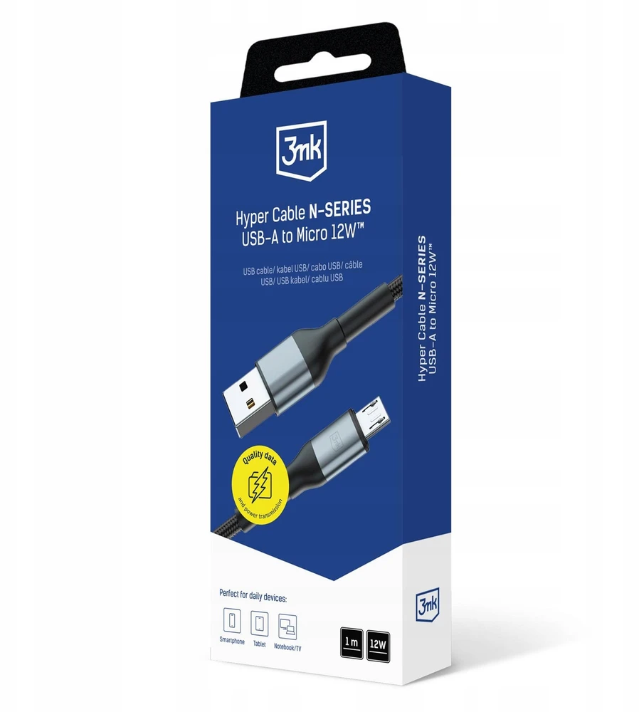 3Mk Protection 3mk Hyper Cable N-SERIES USB-A / MicroUSB 1m 5V/2.4A 12W / juodas