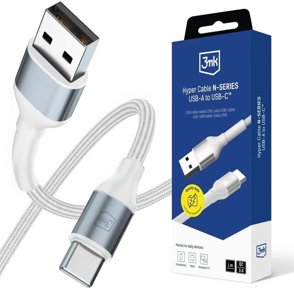 3Mk Protection 3mk Hyper Cable N-SERIES USB-A / USB-C 1m 9V/2A 18W / baltas
