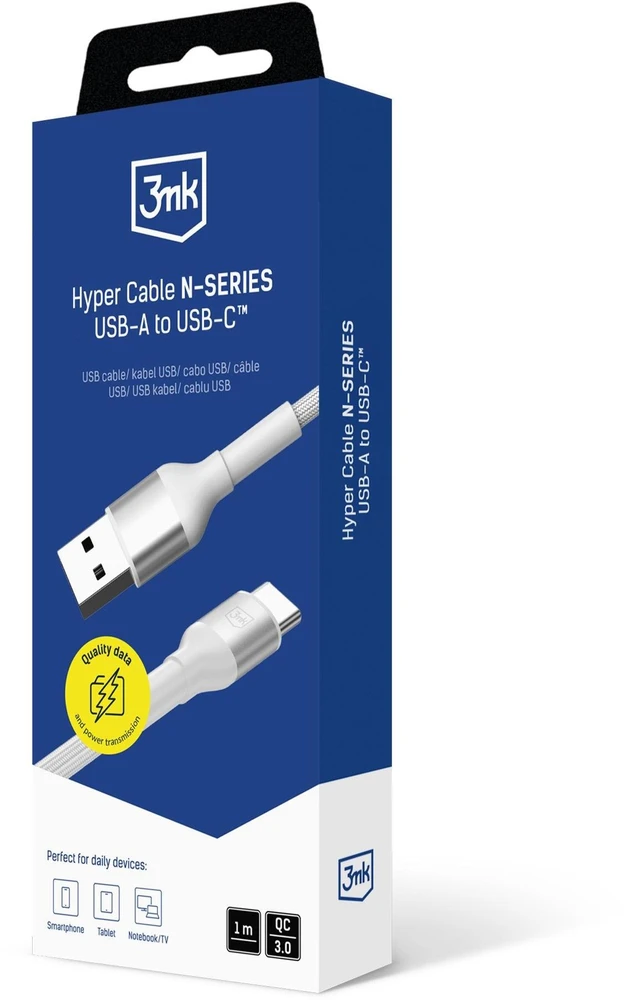 3Mk Protection 3mk Hyper Cable N-SERIES USB-A / USB-C 1m 9V/2A 18W / baltas
