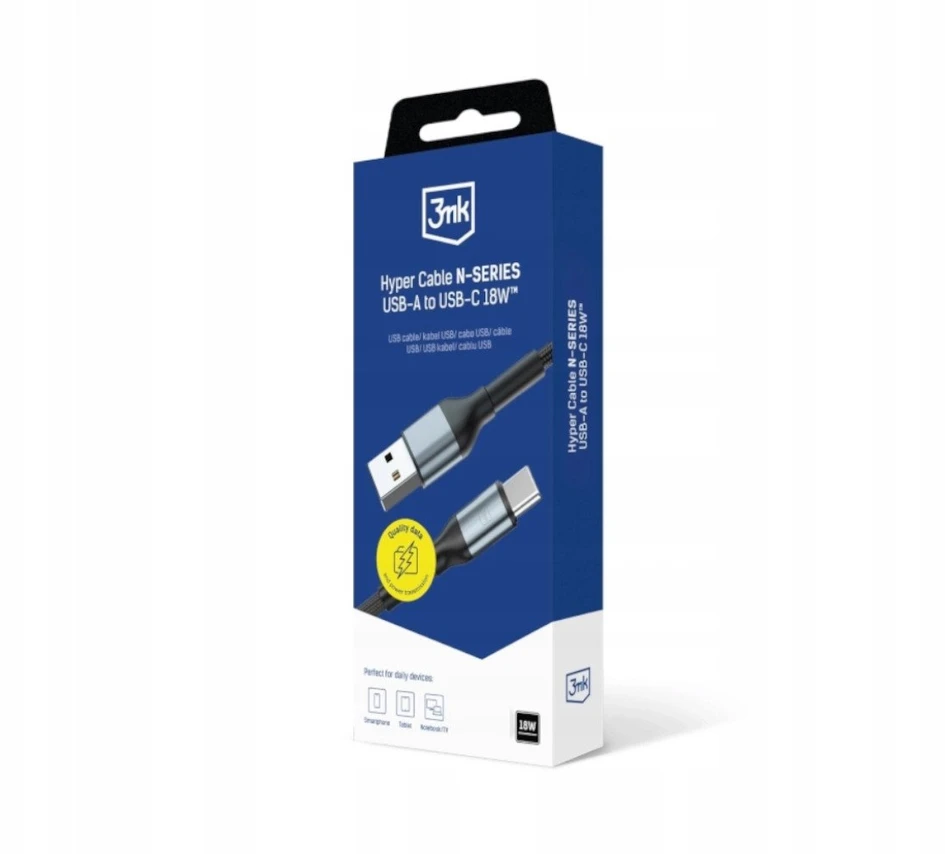 3Mk Protection 3mk Hyper Cable N-SERIES USB-A / USB-C 2m 9V/2A 18W / juodas