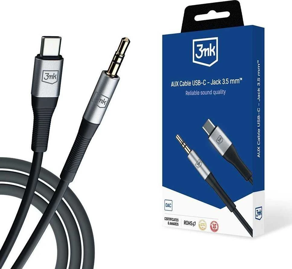 3MK AUX laidas USB-C – Jack 3.5 mm 1m
