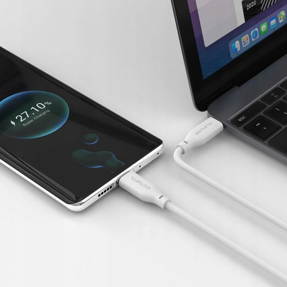 4Smarts USB-C/USB-C silikoninis kabelis High Flex 60W 1,5m., baltas