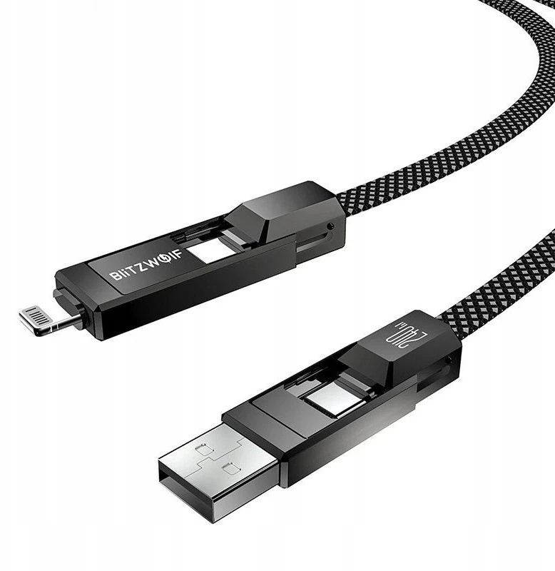 Blitzwolf BW-HDC7 4-in-1 USB+C+Lightning kabelis 240W 1.2m juodos spalvos