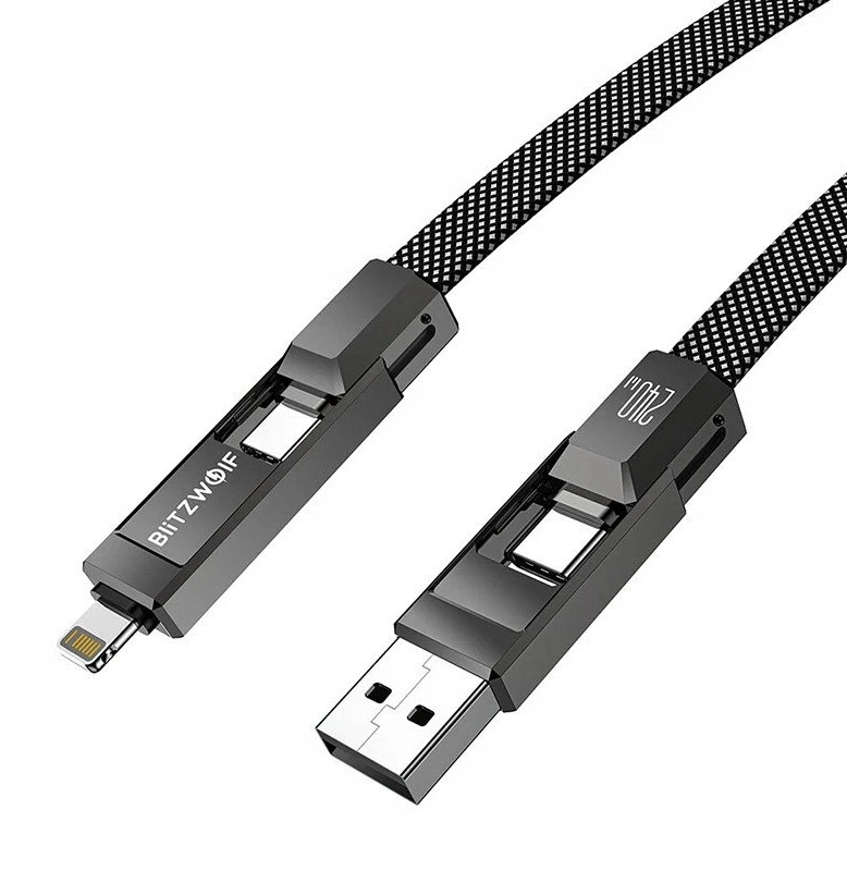 Blitzwolf BW-HDC7 4-in-1 USB+C+Lightning kabelis 240W 1.2m juodos spalvos