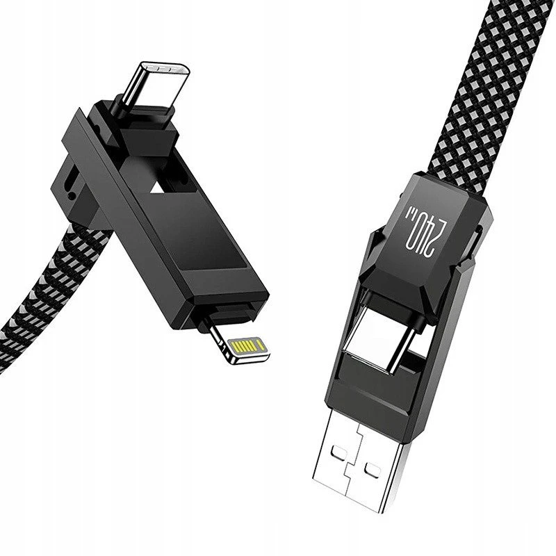 Blitzwolf BW-HDC7 4-in-1 USB+C+Lightning kabelis 240W 1.2m juodos spalvos