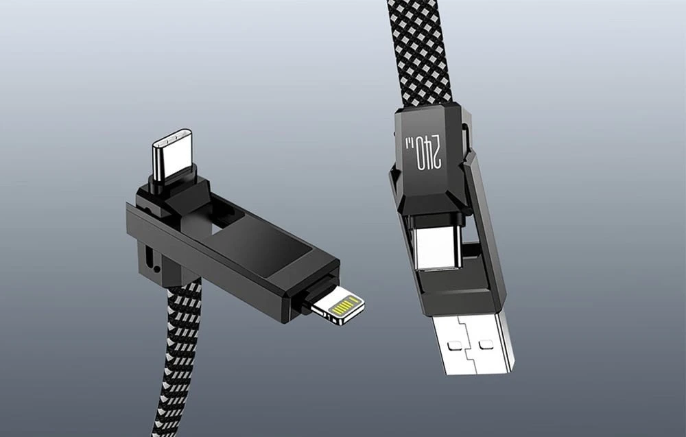 Blitzwolf BW-HDC7 4-in-1 USB+C+Lightning kabelis 240W 1.2m juodos spalvos