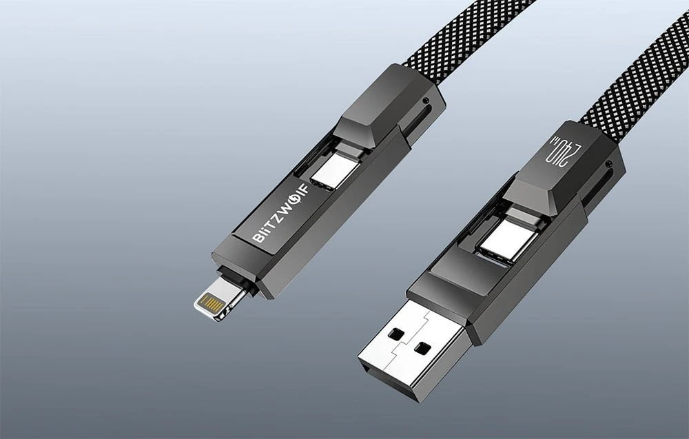 Blitzwolf BW-HDC7 4-in-1 USB+C+Lightning kabelis 240W 1.2m juodos spalvos