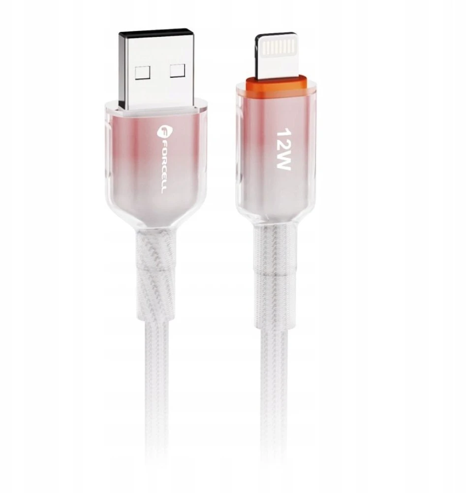 USB A tipo laidas su „Lightning“ jungtimi Forcell F-Energy 2,4A 12W gradientinis 1 m C353 baltas