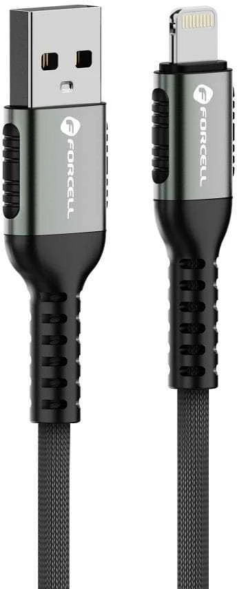 USB A tipo laidas su „Lightning“ jungtimi Forcell F-Energy 2,4A 12W Cafule 0,25 m, C257, juodas