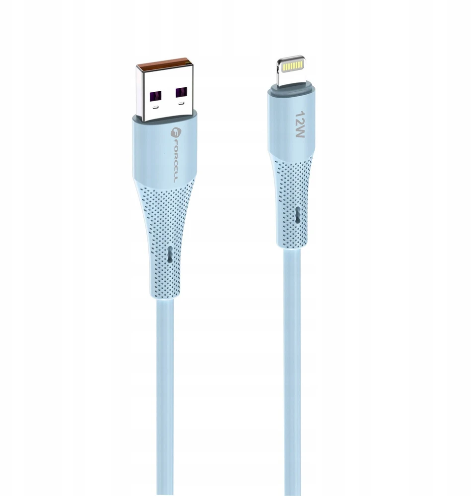 USB A tipo laidas su „Lightning“ jungtimi Forcell F-Energy 2,4A 12W silikoninis, 1 m, C343 mėlynas