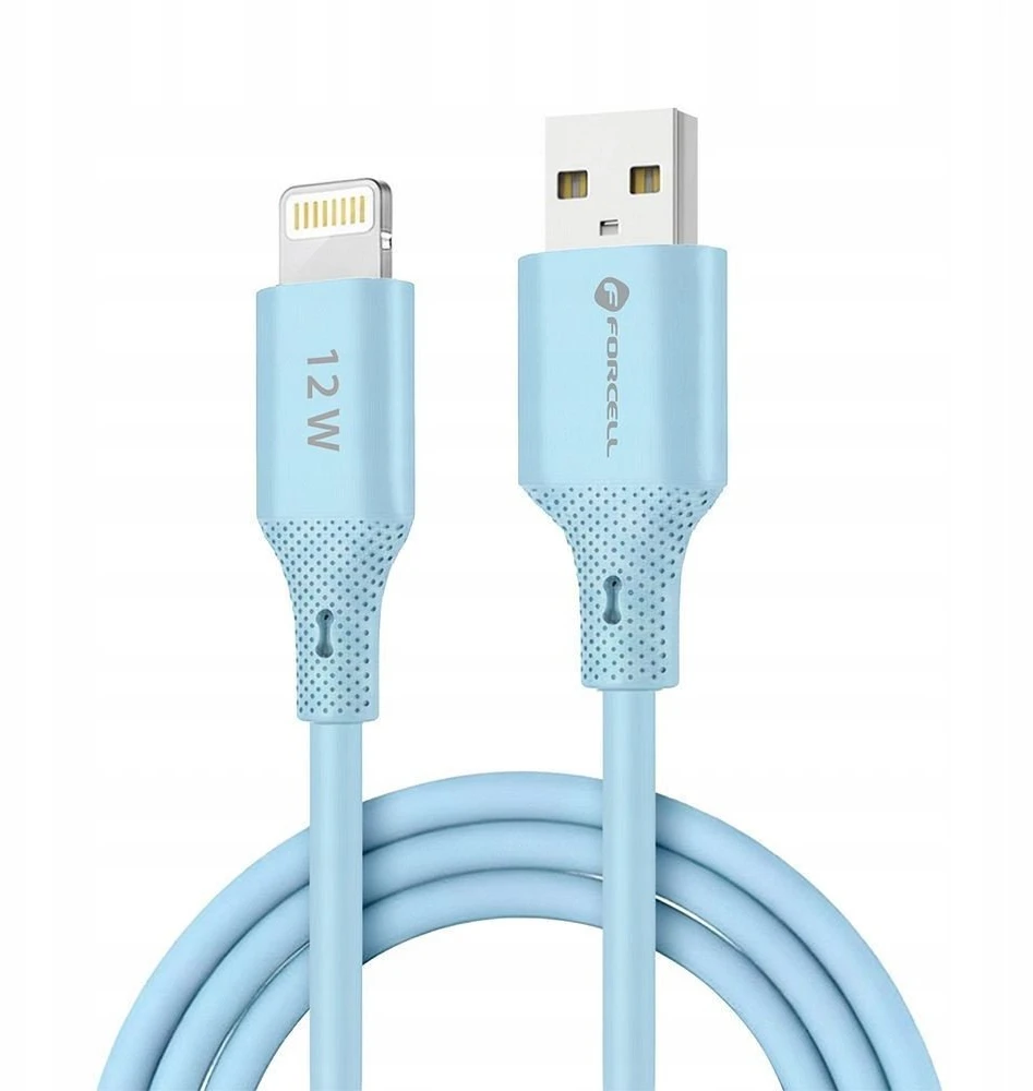 USB A tipo laidas su „Lightning“ jungtimi Forcell F-Energy 2,4A 12W silikoninis, 1 m, C343 mėlynas
