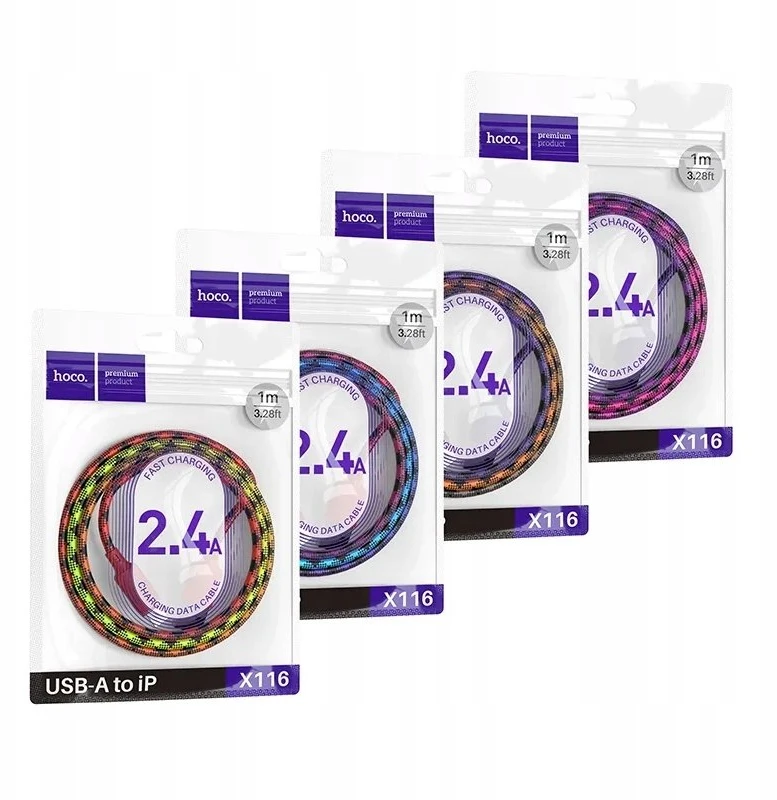 USB A tipo į Lightning tipo maitinimas Hoco 2,4A 1 m X116 violetinis gradientas