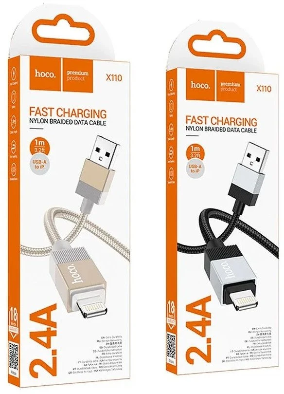 USB A tipo į „Lightning“ tipo laidas Hoco 2,4A, 1 m, X110, auksinis