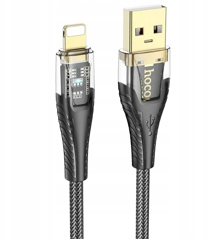 Cable USB A į Lightning Hoco 2,4A 1,2 m U121 juodas skaidrus