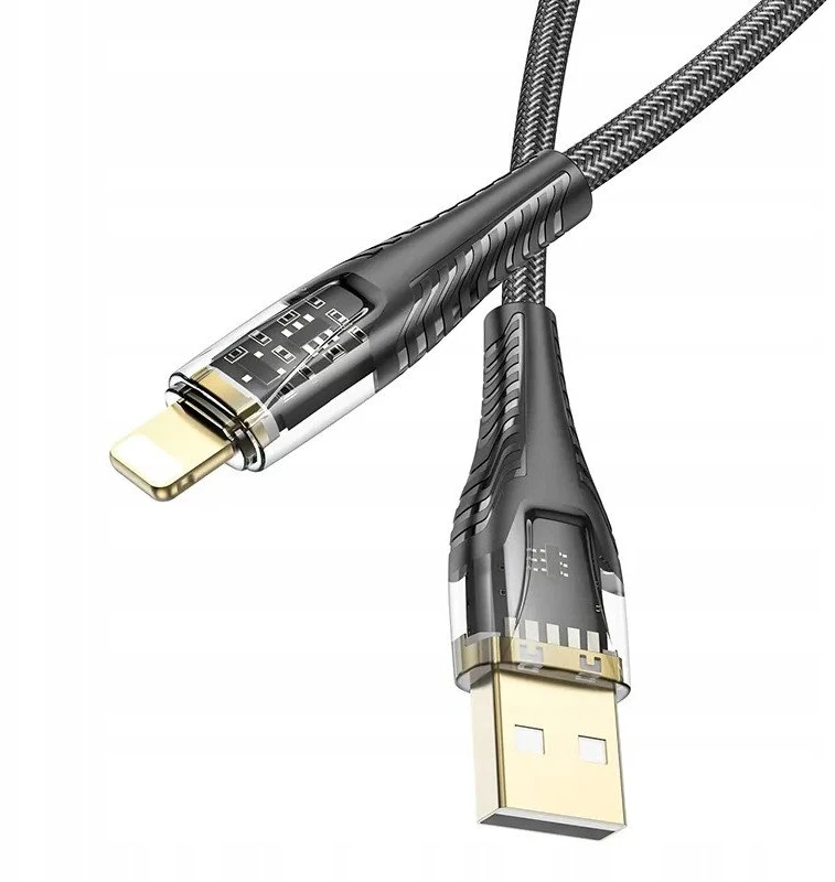 Cable USB A į Lightning Hoco 2,4A 1,2 m U121 juodas skaidrus
