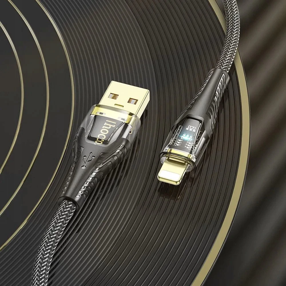 Cable USB A į Lightning Hoco 2,4A 1,2 m U121 juodas skaidrus