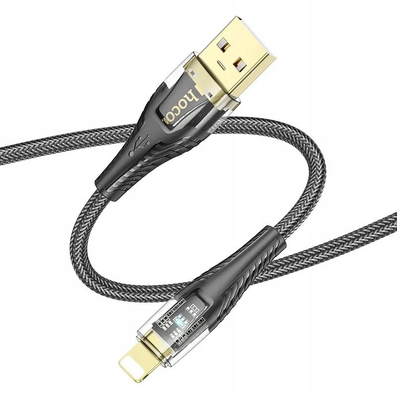 Cable USB A į Lightning Hoco 2,4A 1,2 m U121 juodas skaidrus