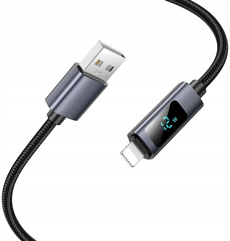 USB A laidas į „Lightning“ Hoco 2,4A su ekranu 1 m X112 juodas