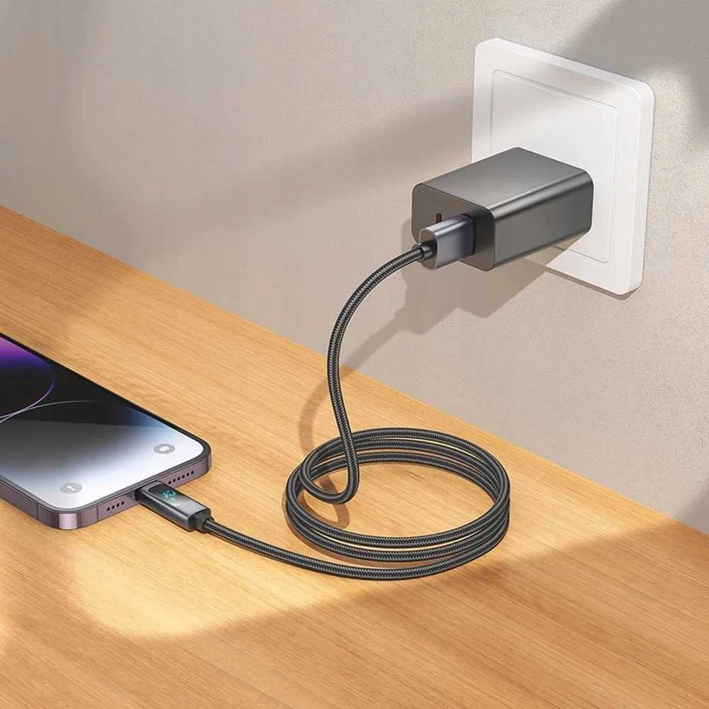 USB A laidas į „Lightning“ Hoco 2,4A su ekranu 1 m X112 juodas