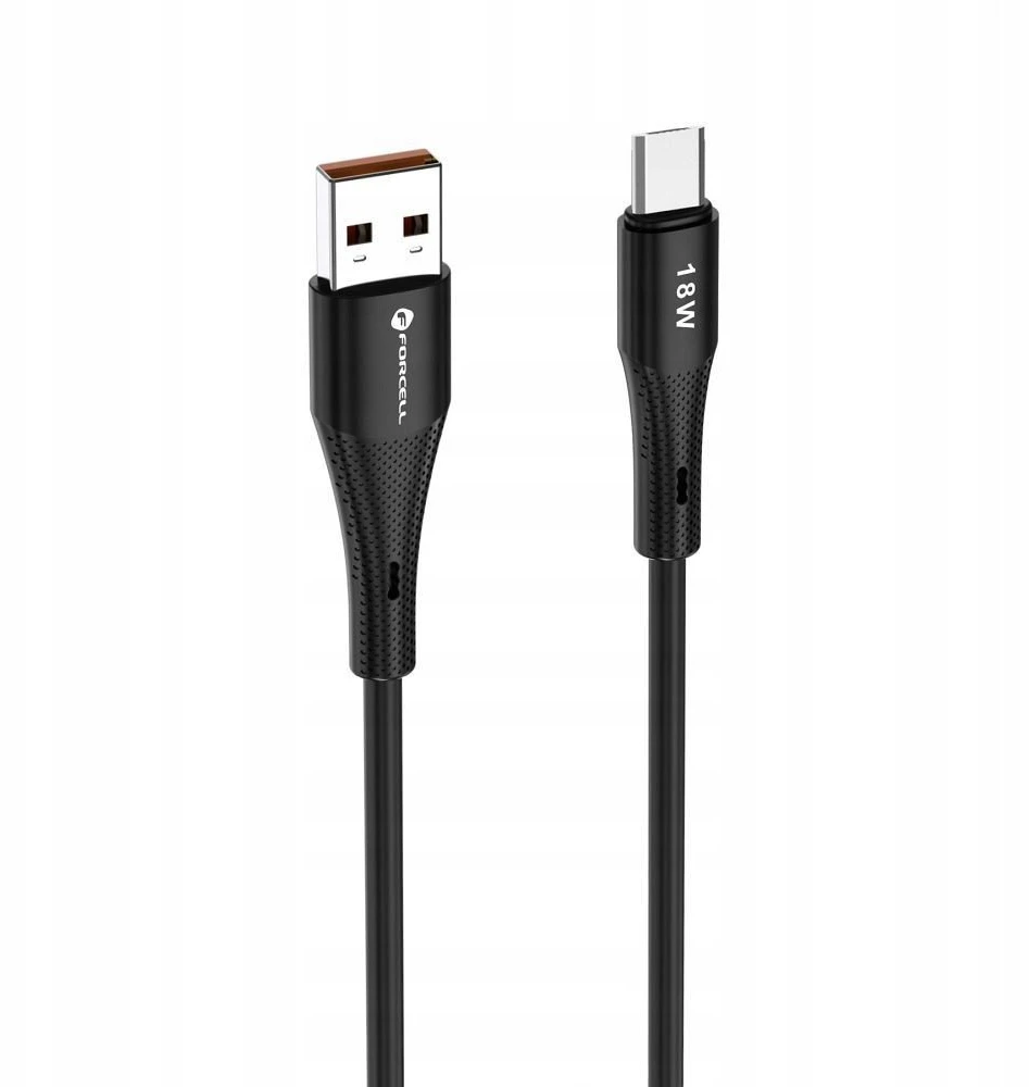 USB A į Micro USB laidas Forcell F-Energy QC3.0 2,4A 18W silikoninis 1 m C341 juodas