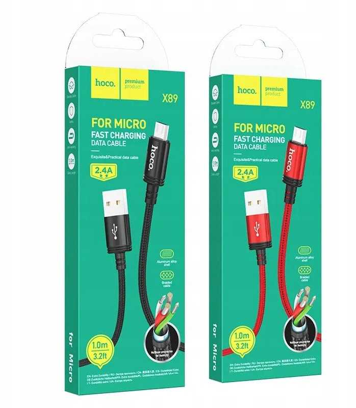 Cable USB A to Micro USB Hoco 2,4A 1 m X89 juodas