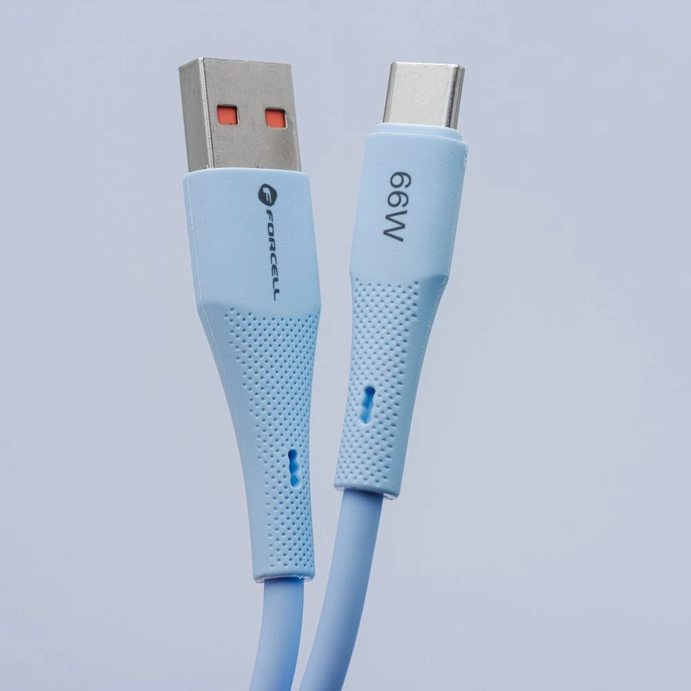 USB A į USB C laidas Forcell F-Energy QC4.0 3A 66W silikoninis 1 m C342 mėlynas