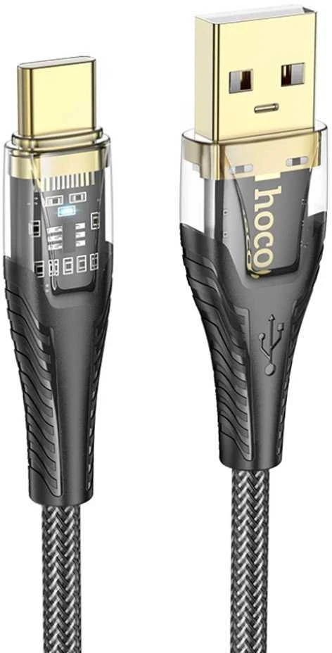 Cable USB A į USB C Hoco 2,4A 1,2 m U121 juodas skaidrus