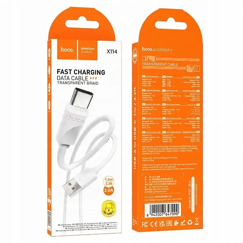 HOCO kabelis USB A į Lightning 2,4 A X114 1 m baltas