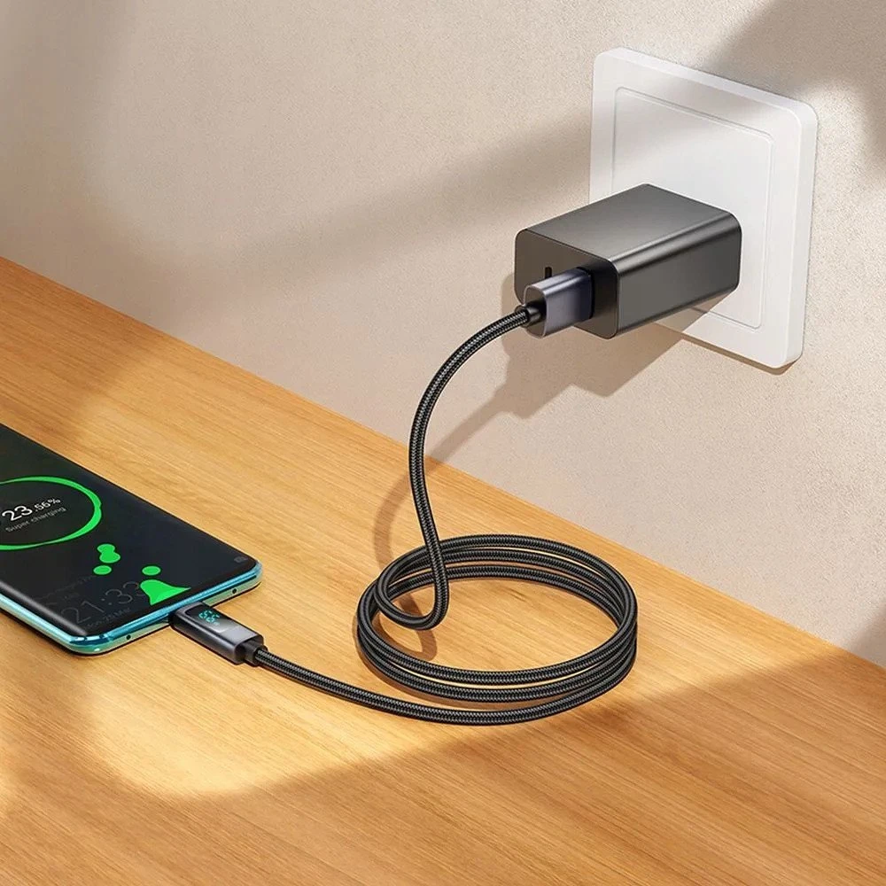 Laidas USB A į USB C Hoco 5A su ekranu 1 m X112 juodas