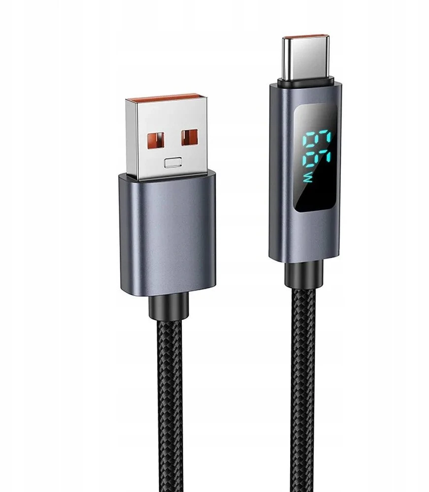 Laidas USB A į USB C Hoco 5A su ekranu 1 m X112 juodas