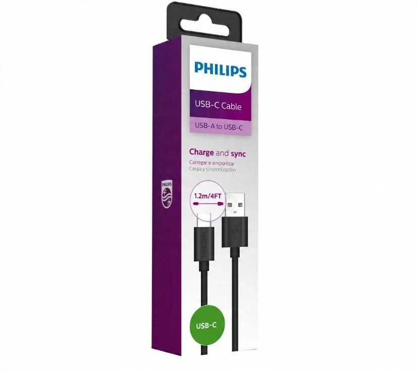 Kabelis USB Philips USB-A - USB-C 1.2 m Juodas (S7919326)