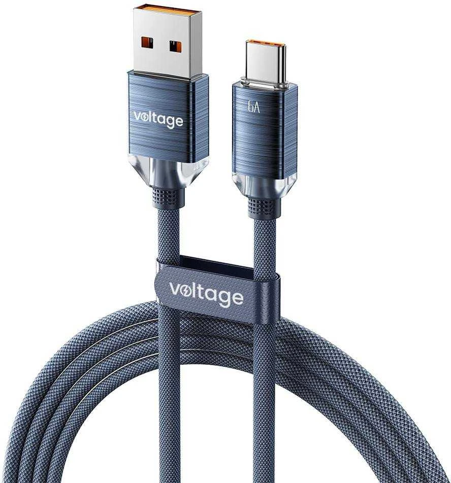 VOLTAGE USB-A / USB-C laidas, įtampa „PureCrystal“, 66 W, 100 cm, mėlynas