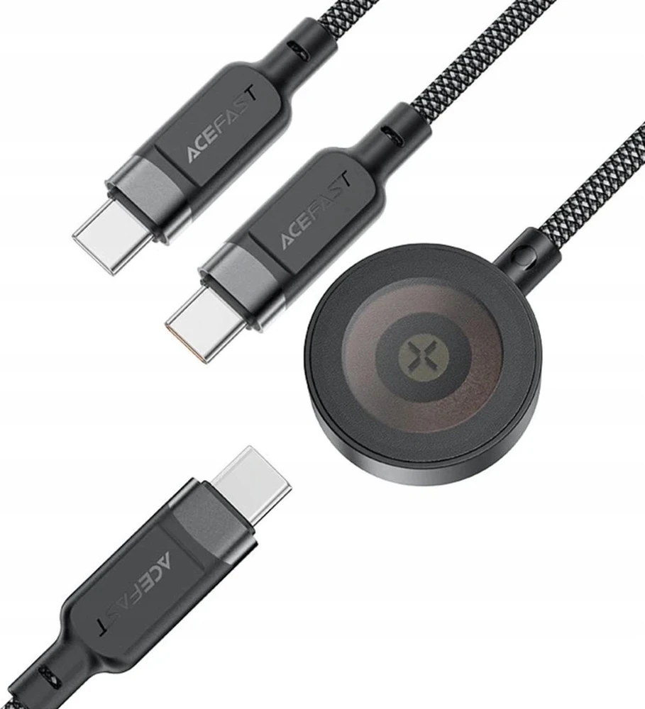 Acefast C6-11 USB-C 3in1 kabelis – 2x USB-C / Qi 480Mb/s 100W 1.2m – Juodos spalvos
